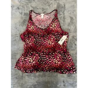Nwt Ambrielle Sleepwear Rayon Pink Red Feather Print Cami Tank Top Womens Medium